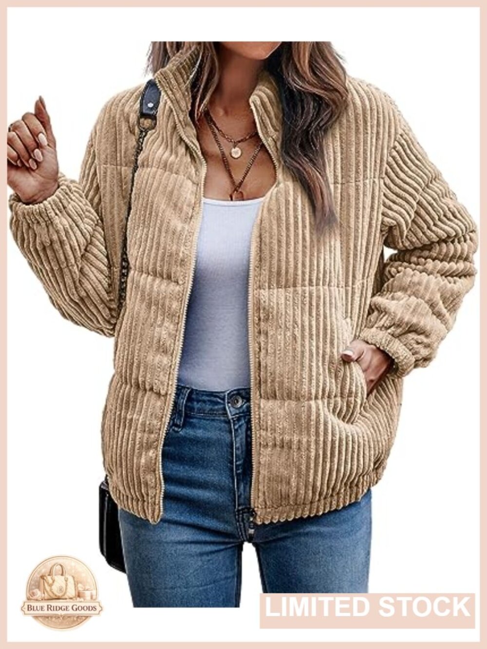Quilted Corduroy Bomber Jacket Zip Up Oversized Winter Coat Pockets